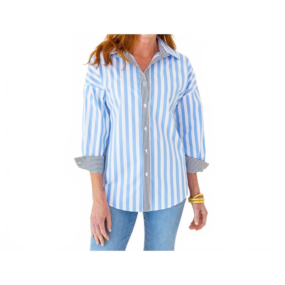 NEW CARYN LAWN katherine top in blue/black